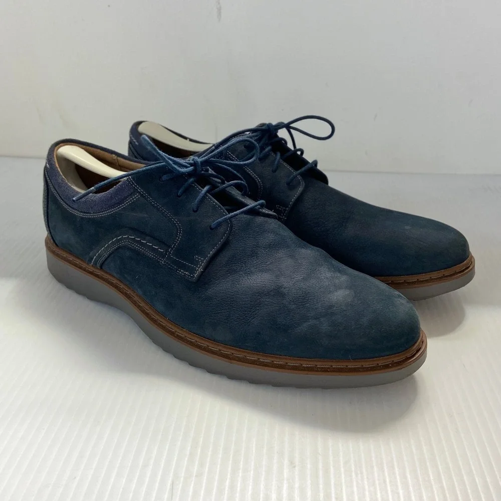 Clarks Unstructured Geo Lace Up Navy Blue Nubuck Oxford Plain Toe Shoes Men 10.5